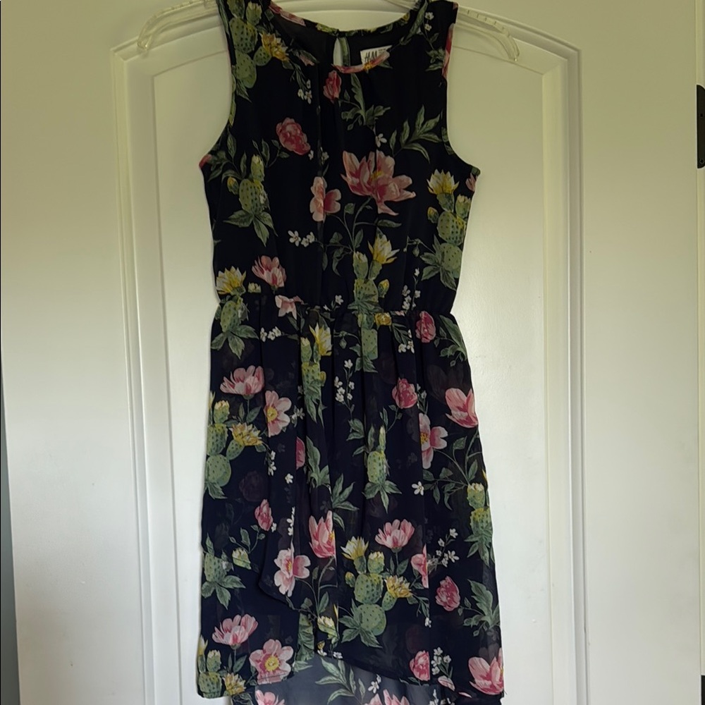 H&M Floral Sleeveless Dress - Navy with Pink and Green Accents